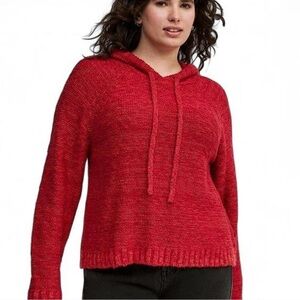 Torrid Sweater Sz 1XL Textured Boxy Hoodie Cozy Red Knitted 100% Cotton Pullover